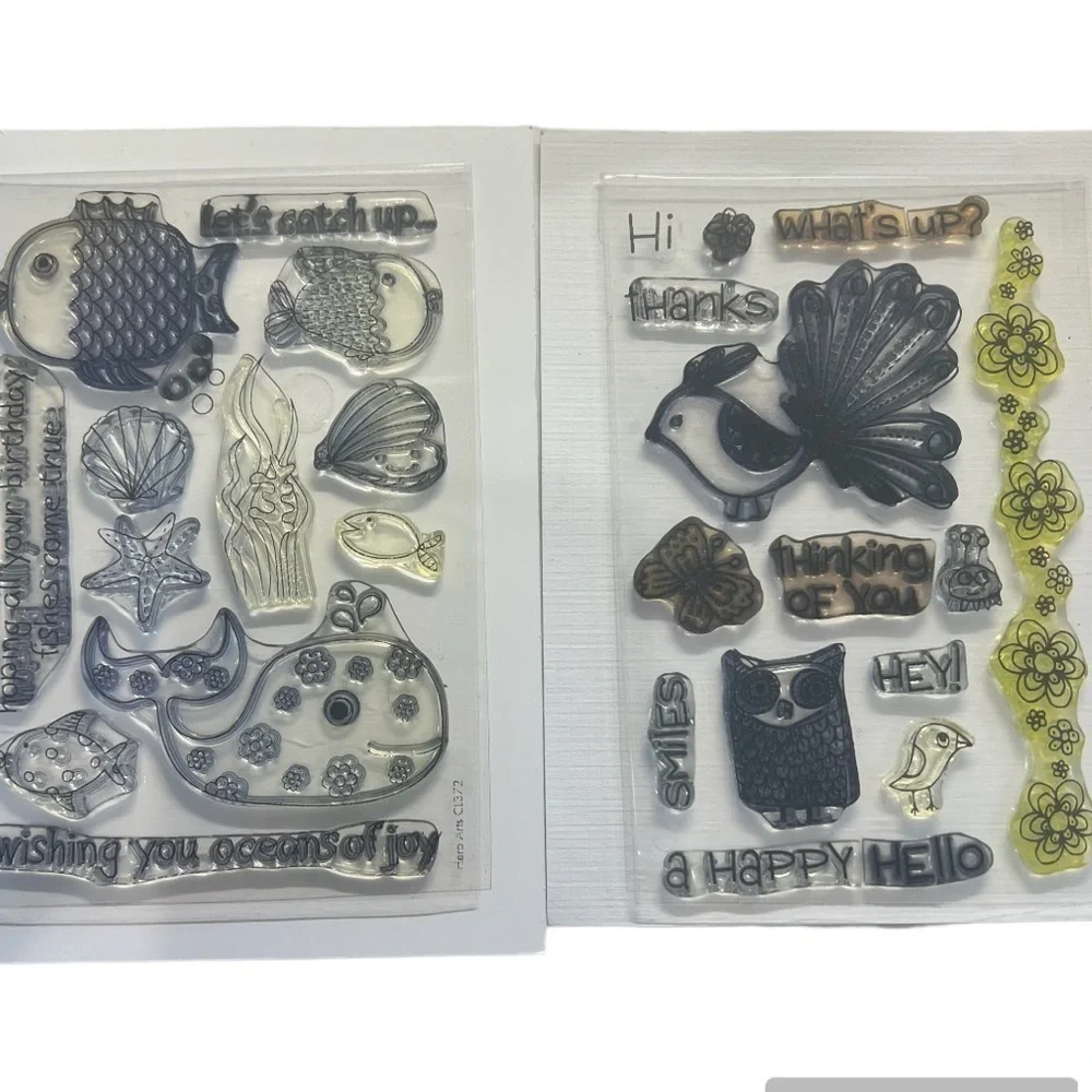 Hero Arts Set of 2 Cling Stamp Sets Oceans of Joy CL372  Happy Hello CL231 Birds